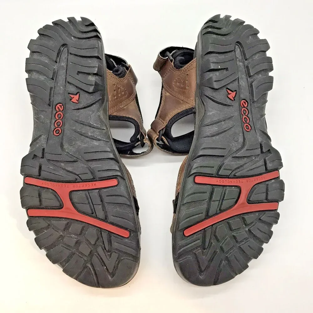 ECCO Receptor Technology Sports Sandals Men's 12 EU 45 Brown Leather Hook & Loop
